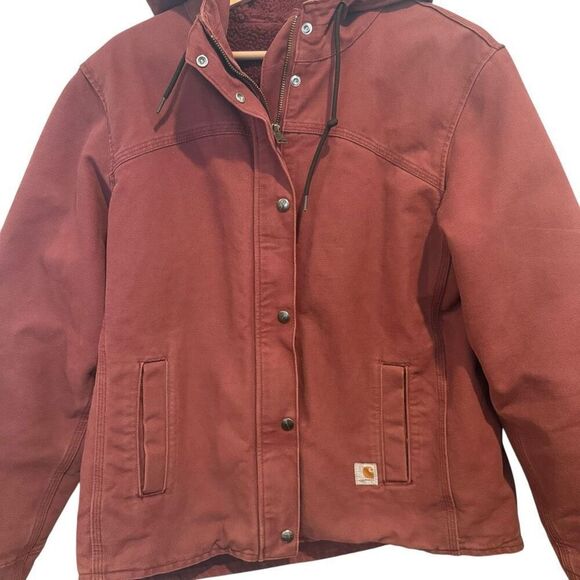 Carhartt Sandstone Berkley Sherpa Lined Canvas Hooded Barn Coat Size S (4/6) - Picture 4 of 12